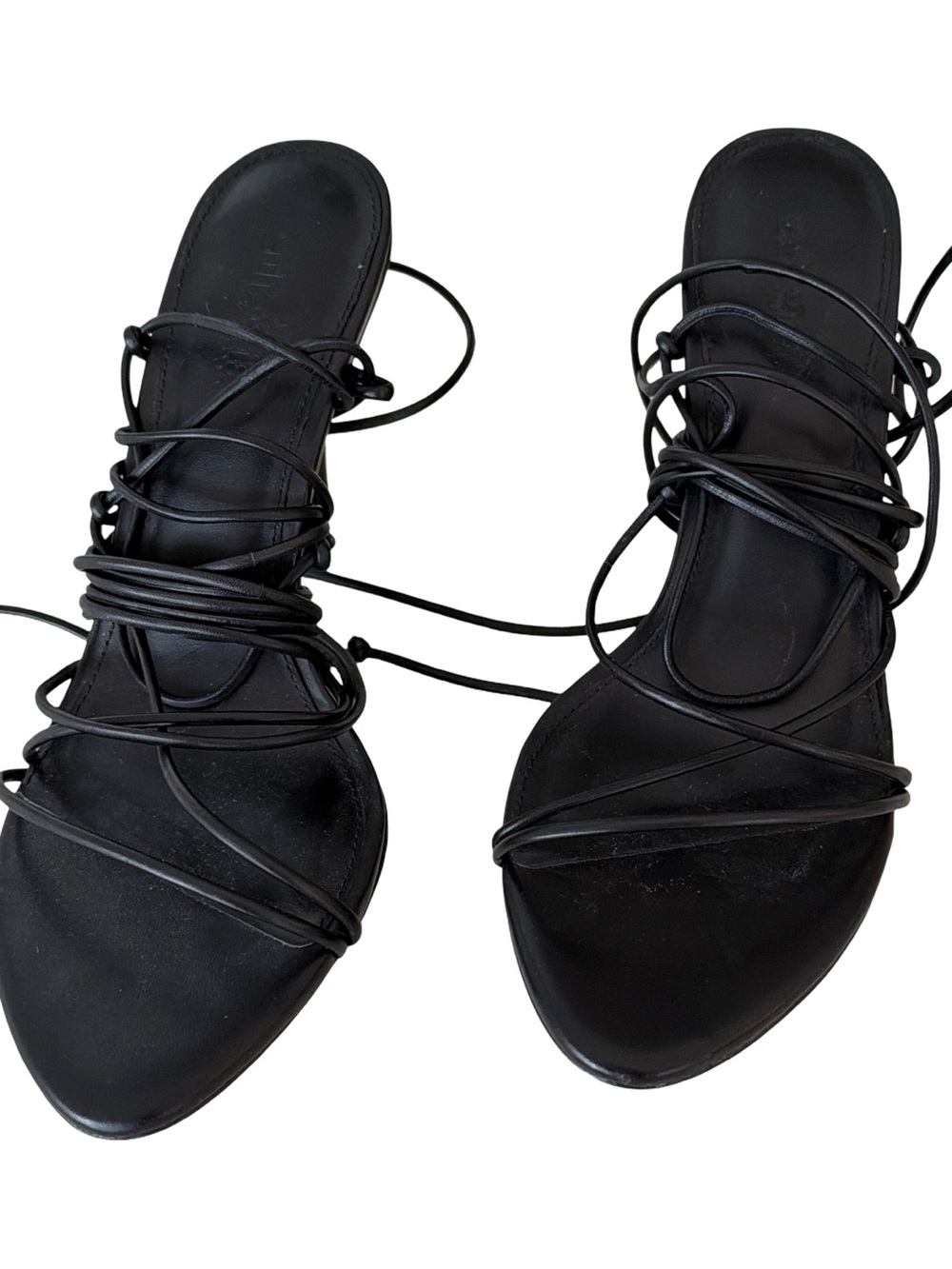 cult gaia Black Wrap Lace-Up Flat Sandals